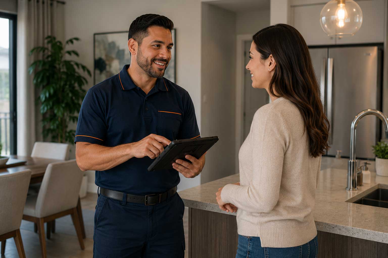 Profissional Cosmotec conversando com cliente