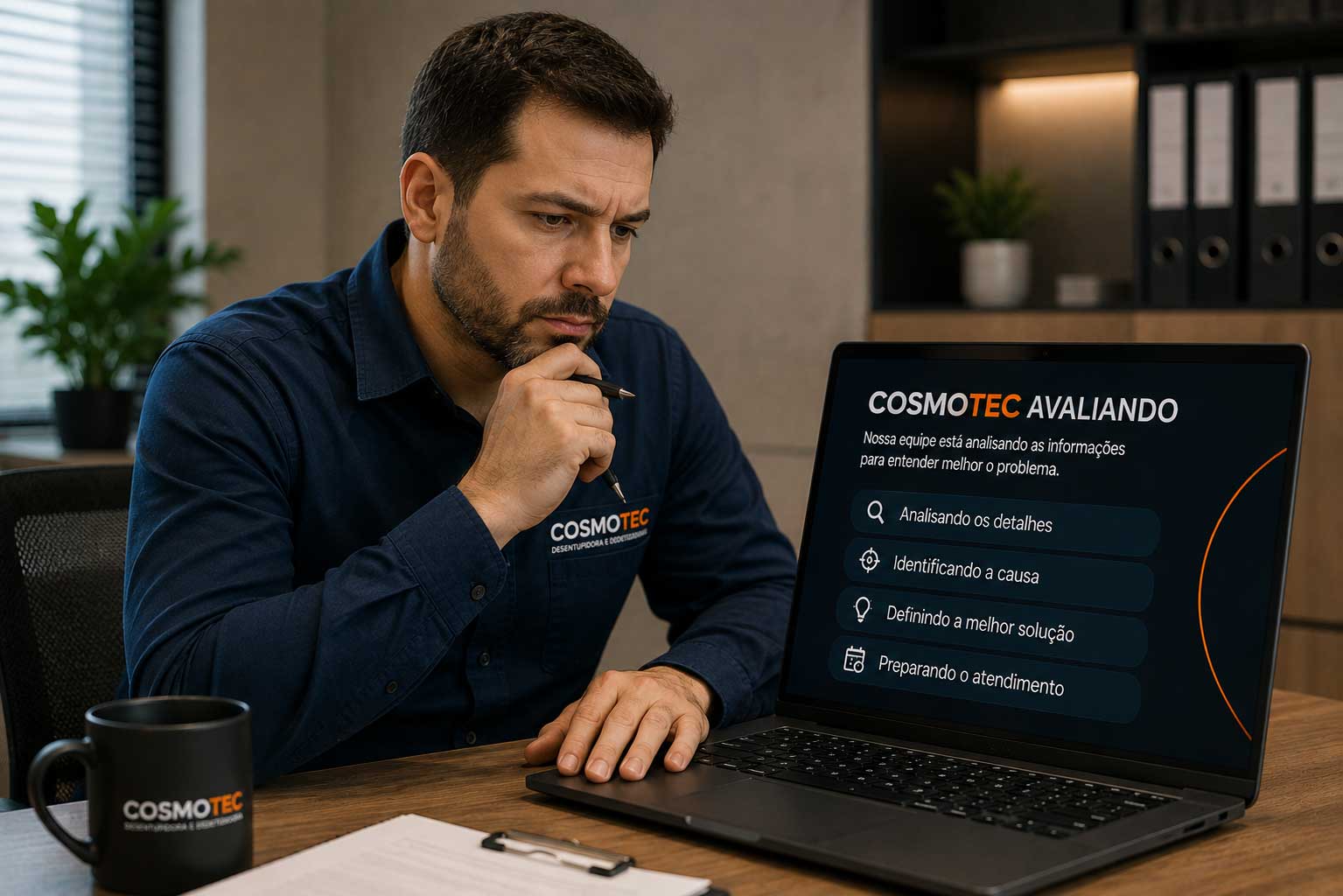 Equipe Cosmotec realizando avaliação do atendimento