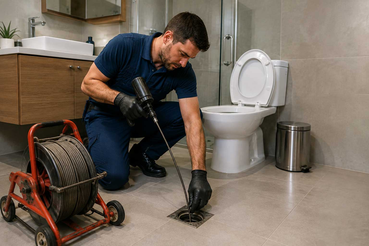 Profissional realizando serviço de desentupimento