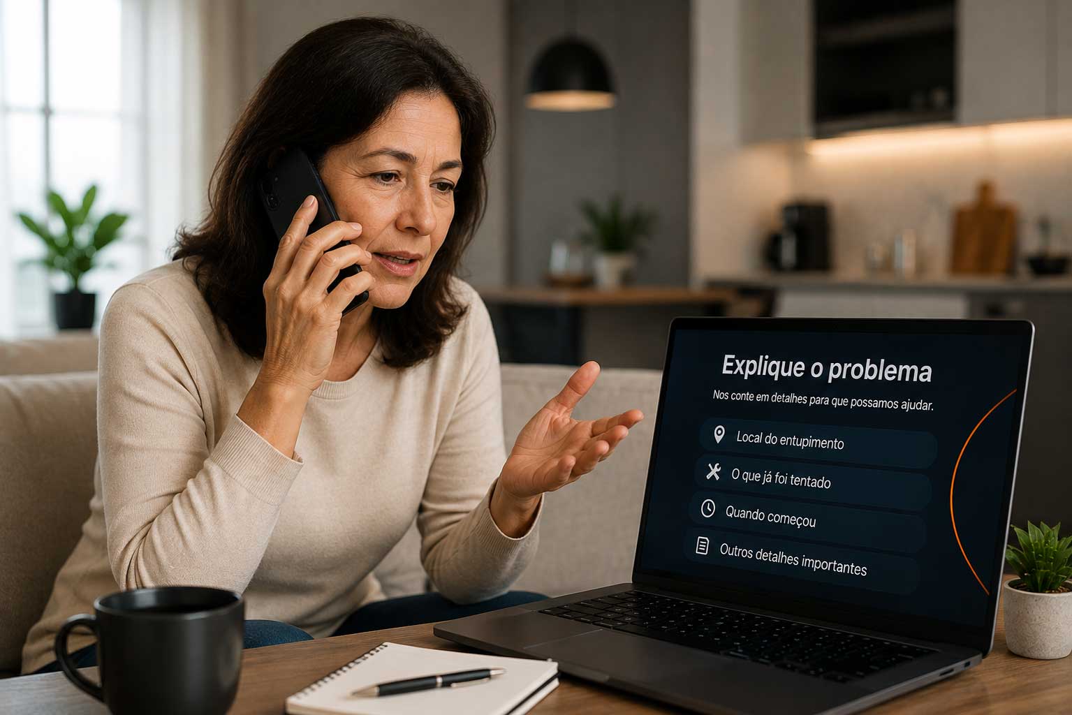 Cliente explicando o problema para solicitar atendimento